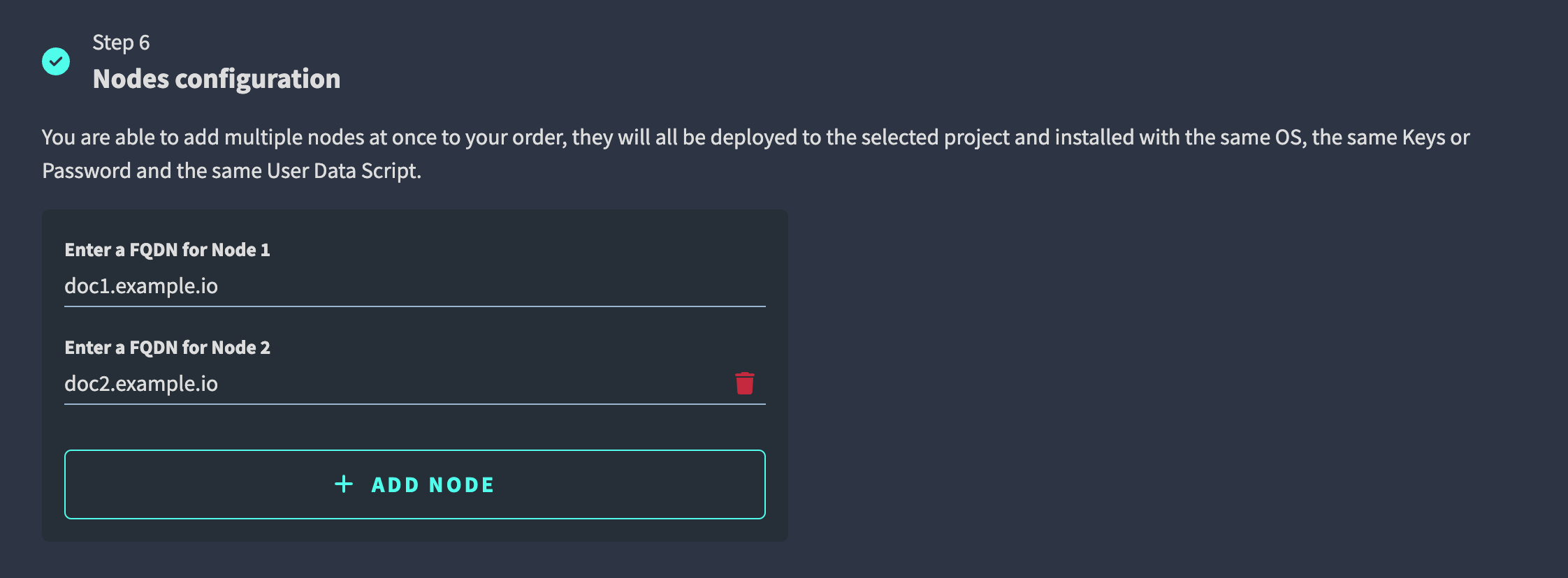 Nodes configuration